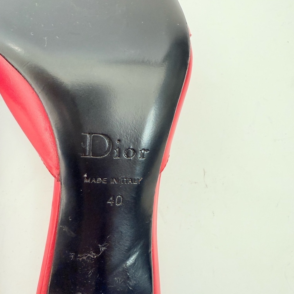 Christian Dior by John Galliano 2000's Red Leather "Dior" Diva Mule Heels EU 40 - Picture 9 of 9